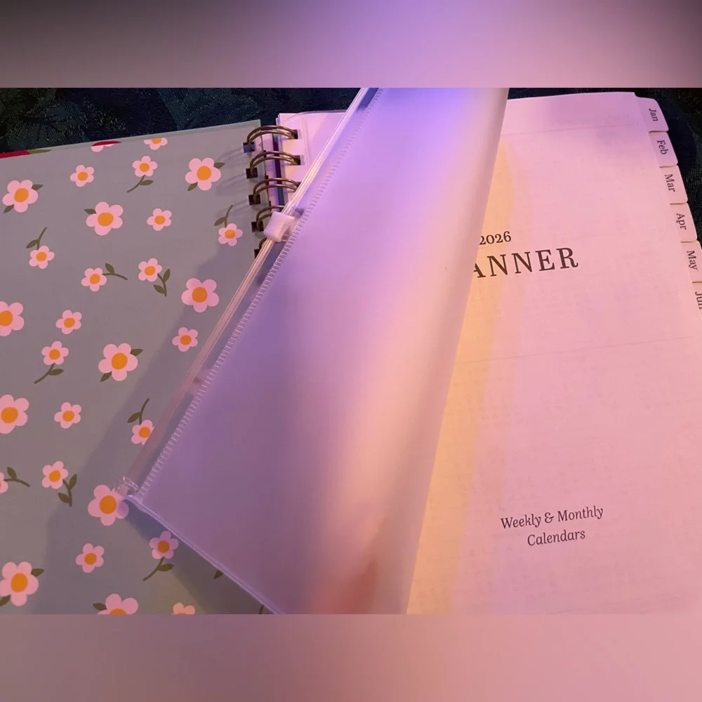 🍓Hardcover 2026 Organizational Spiral Planner, Blue with Strawberries & Flowers